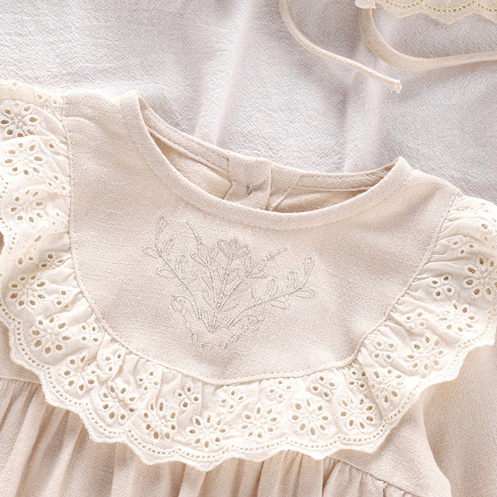 MyKids-USA® Baby Girls Long Sleeves Flowers Pattern Lace Trim bodysuit