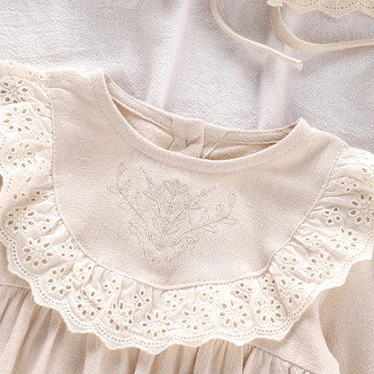 MyKids-USA® Baby Girls Long Sleeves Flowers Pattern Lace Trim bodysuit