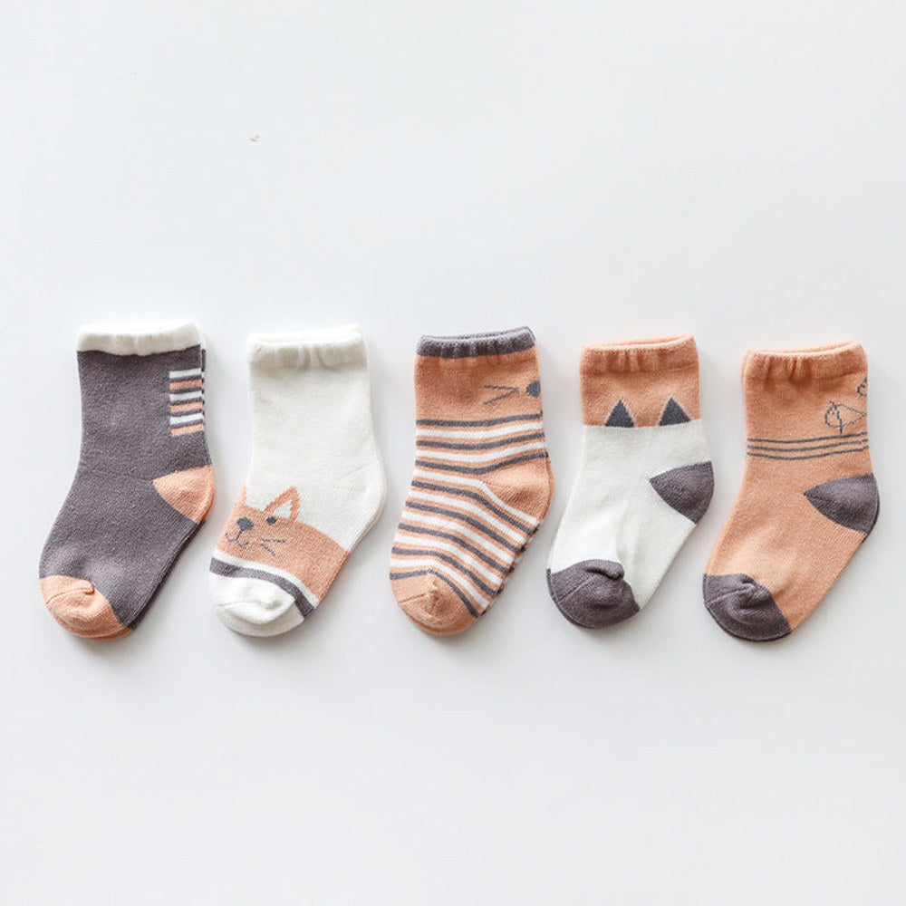 MyKids-USA® Baby Kids Boys and Girls Breathable Casual Pattern Socks 1 Lot=5-Pair Set