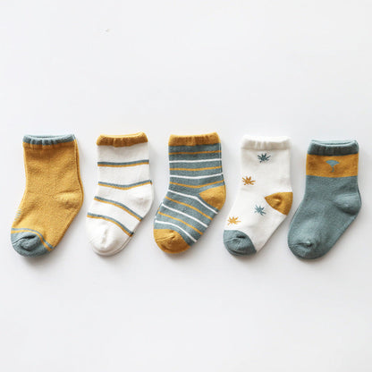 MyKids-USA® Baby Kids Boys and Girls Breathable Casual Pattern Socks 1 Lot=5-Pair Set