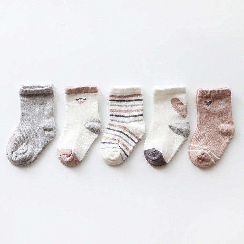 MyKids-USA® Baby Kids Boys and Girls Breathable Casual Pattern Socks 1 Lot=5-Pair Set