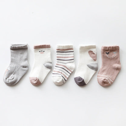 MyKids-USA® Baby Kids Boys and Girls Breathable Casual Pattern Socks 1 Lot=5-Pair Set