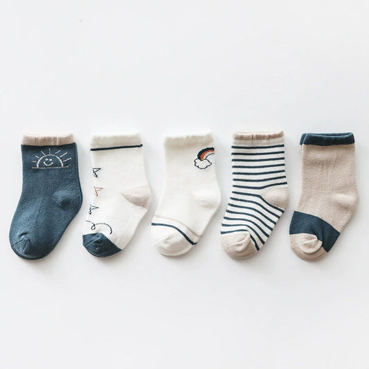 MyKids-USA® Baby Kids Boys and Girls Breathable Casual Pattern Socks 1 Lot=5-Pair Set