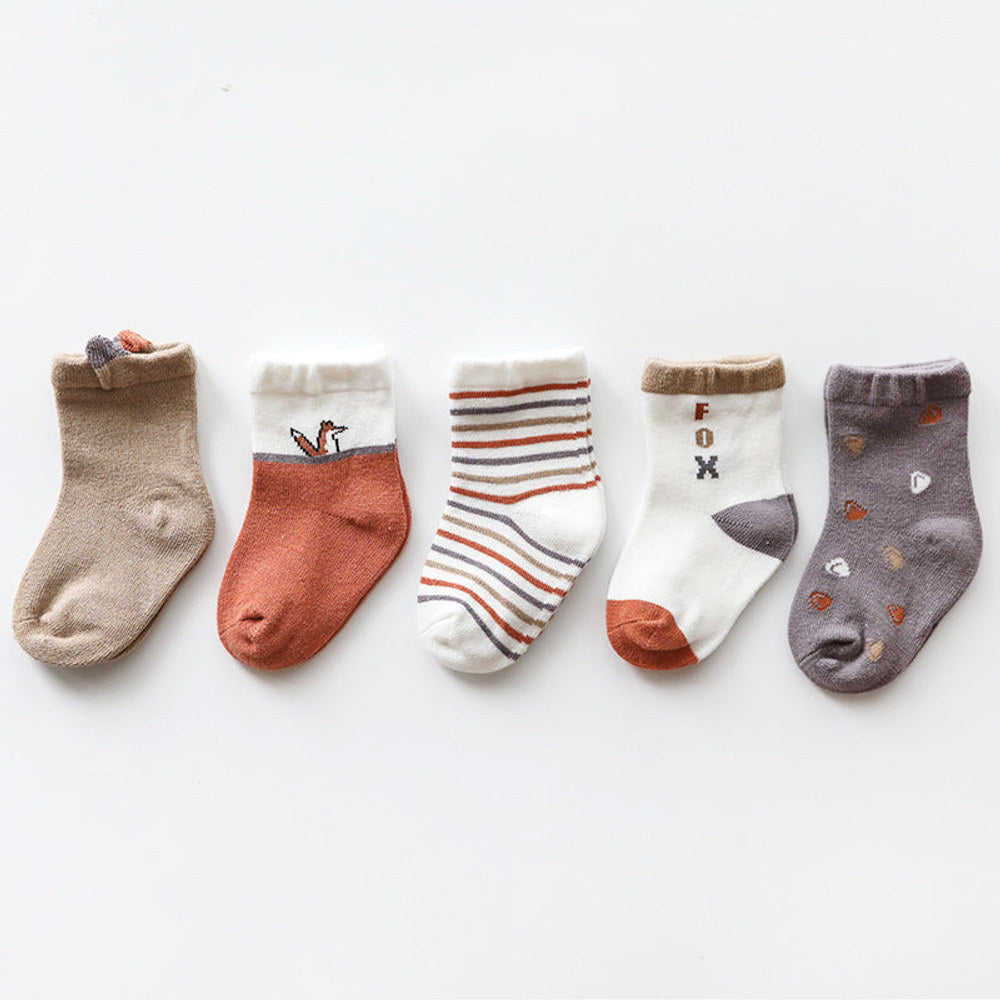 MyKids-USA® Baby Kids Boys and Girls Breathable Casual Pattern Socks 1 Lot=5-Pair Set