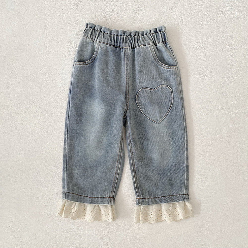 MyKids-USA® Casual American Style Lace Color Patchwork Denim Pants for Girls