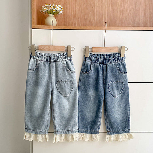MyKids-USA® Casual American Style Lace Color Patchwork Denim Pants for Girls