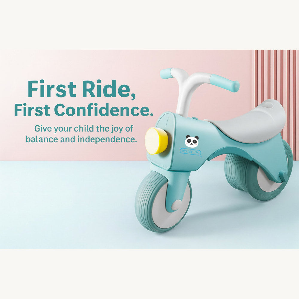 MyKids-USA® 5-in-1 Musical Balance Bike with Wide Wheels – No Pedals, Anti-Rollover Safety