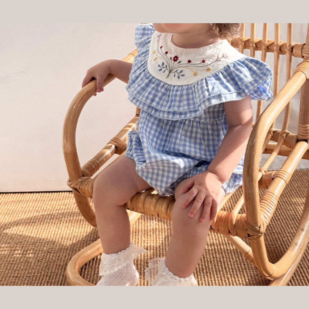MyKids-USA® Baby Cute Plaid Sleeveless Flowers Embroidered bodysuit
