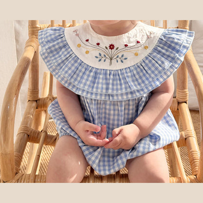 MyKids-USA® Baby Cute Plaid Sleeveless Flowers Embroidered bodysuit