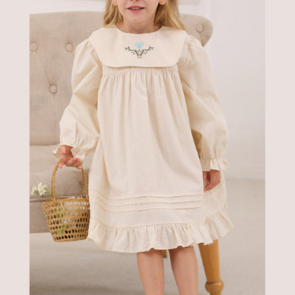 MyKids-USA® Vintage Flowers Embroidered Long-sleeved Dress for Stylish Girls