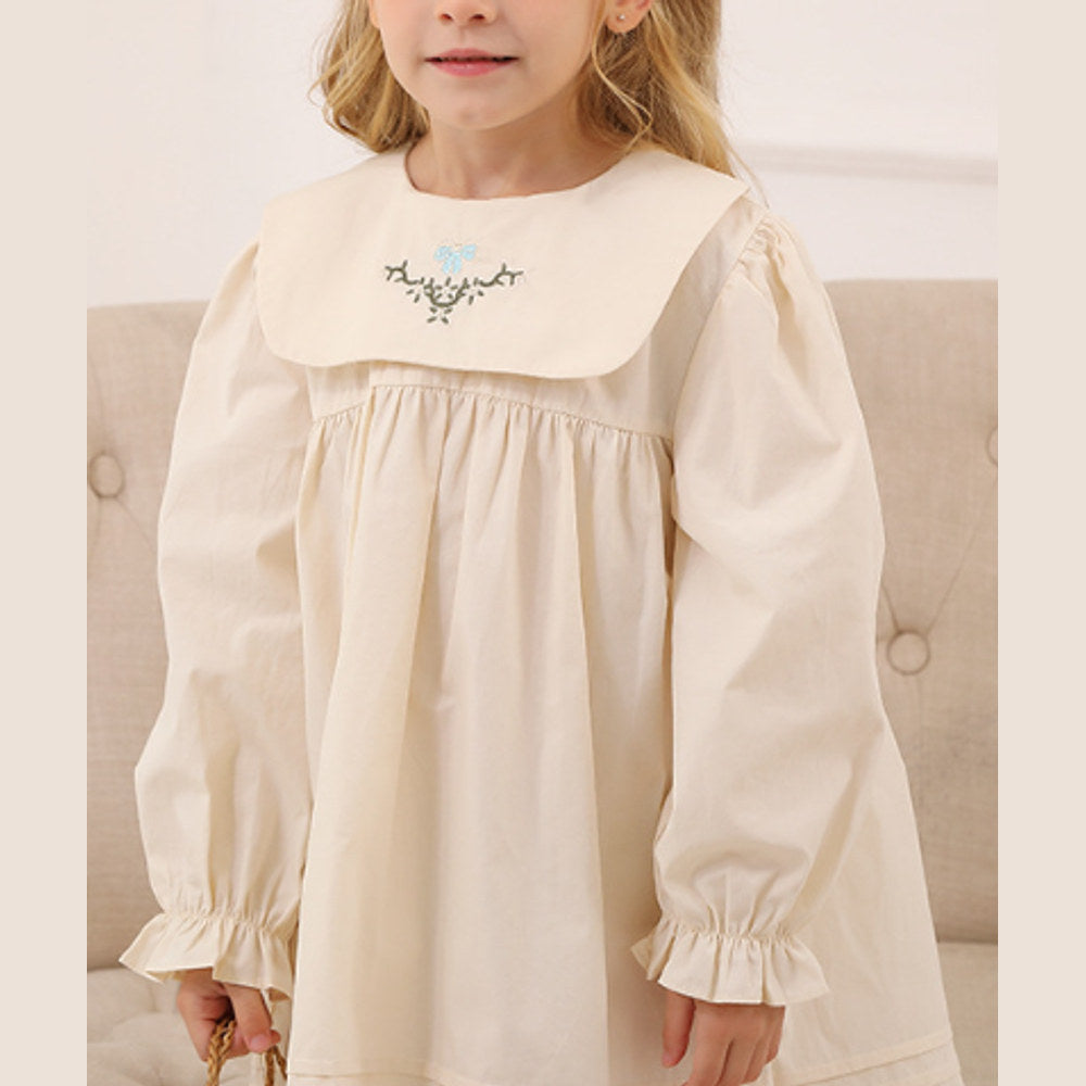 MyKids-USA® Vintage Flowers Embroidered Long-sleeved Dress for Stylish Girls