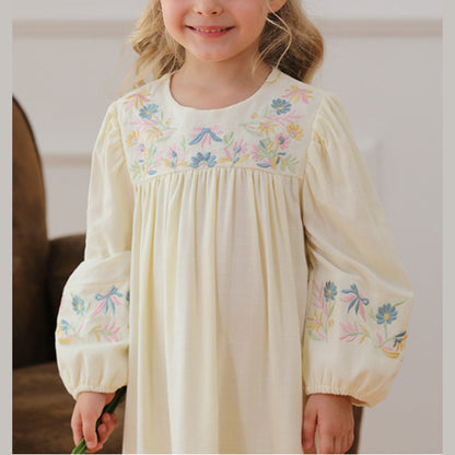 MyKids-USA® Vintage Flowers Embroidered Long-sleeved Dress for Stylish Girls