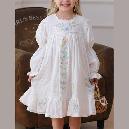 MyKids-USA® Vintage Flowers Embroidered Long-sleeved Dress for Stylish Girls