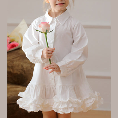 MyKids-USA® Solid Color Single Breasted Long-sleeved Dress for Stylish Girls