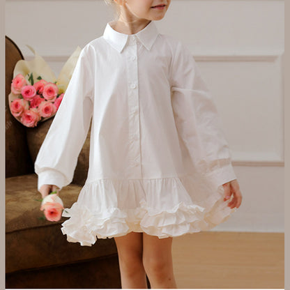 MyKids-USA® Solid Color Single Breasted Long-sleeved Dress for Stylish Girls