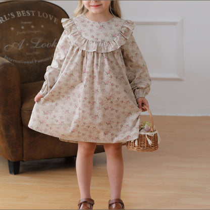 MyKids-USA® Girls Cute Flowers Print Crew Neck Long Sleeves Stylish Dress