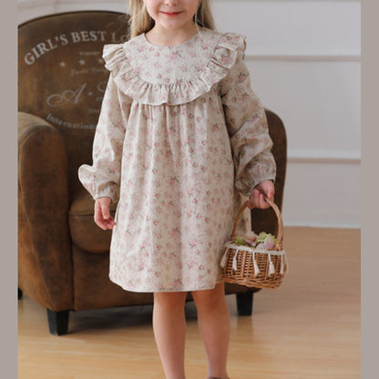MyKids-USA® Girls Cute Flowers Print Crew Neck Long Sleeves Stylish Dress