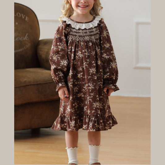 MyKids-USA® Arrival Autumn Girls Vintage Ruffle Collar Long Sleeves Floral Pattern Dress