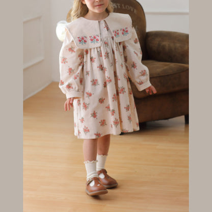 MyKids-USA® Design Girls Fashion Floral Long Sleeves Square Collar Dress