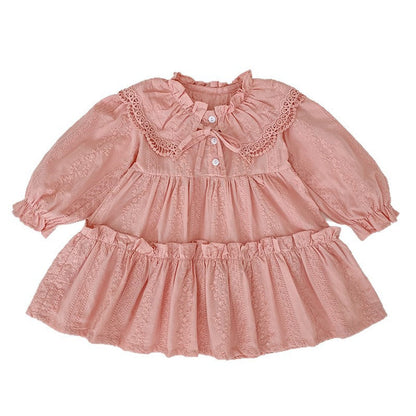 MyKids-USA® Design Autumn Floral Pattern Baby Kids Girls Bow-Tied Collar Onesies and Dress – Princess Sister Matching Set