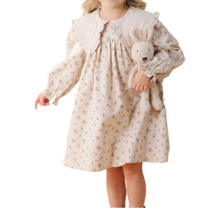 MyKids-USA® Girls Heart Embroidery Pattern Collar Long Sleeves Floral Dress