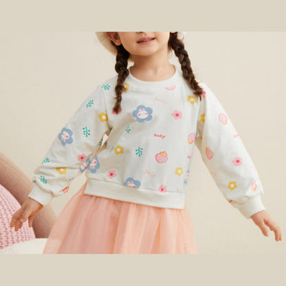 MyKids-USA® Baby Girl Cartoon Print Pattern Mesh Patchwork Design Hoodie Dress