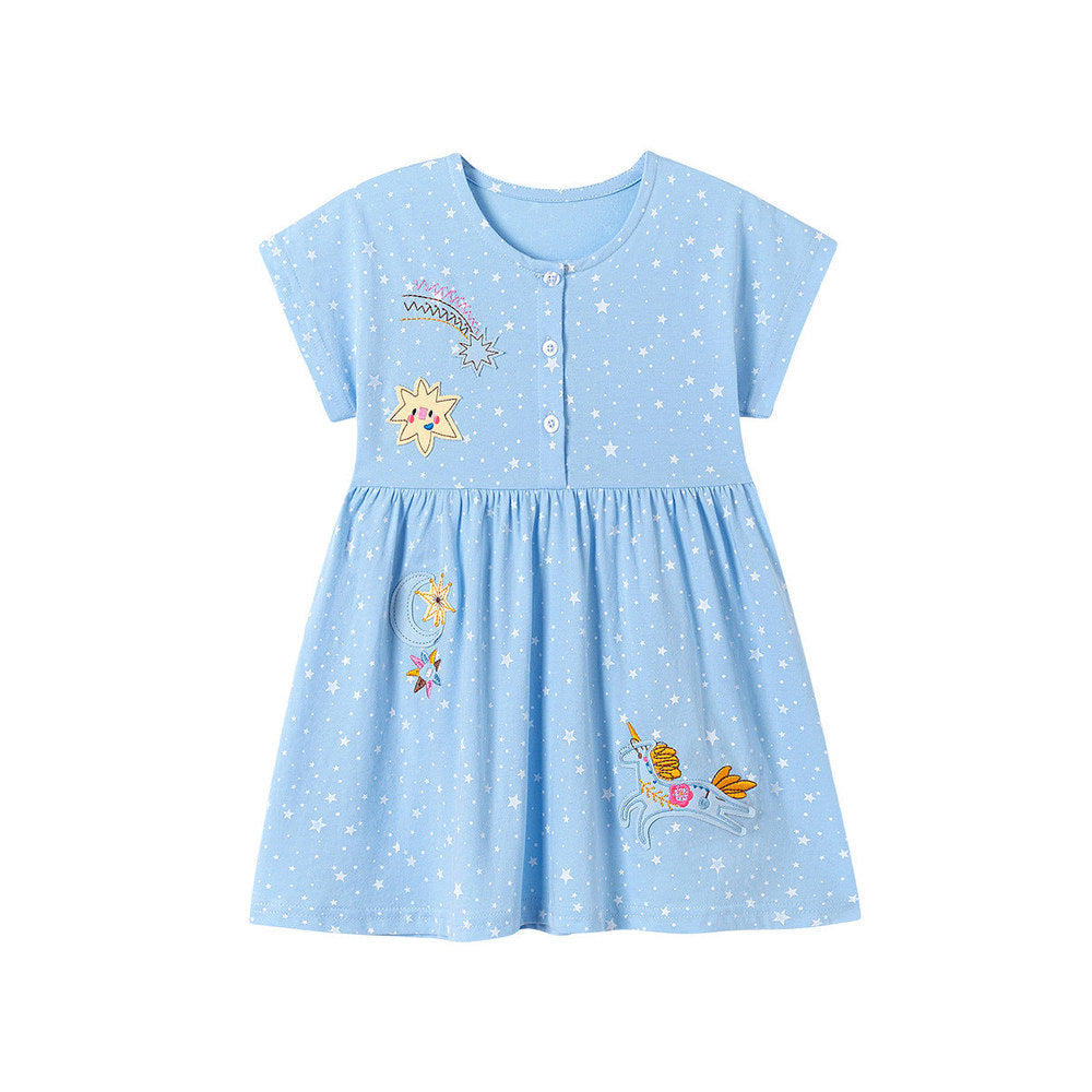 MyKids-USA® Baby Girls Cartoon and Stars Pattern Short Sleeves Dress