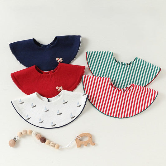 MyKids-USA® Adorable Simple Pattern Cotton Snap-on Round Shaped Bib