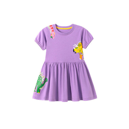 MyKids-USA® Baby Girls Dinosaurs Cartoon Pattern Short Sleeves Dress