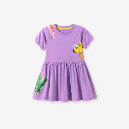 MyKids-USA® Baby Girls Dinosaurs Cartoon Pattern Short Sleeves Dress