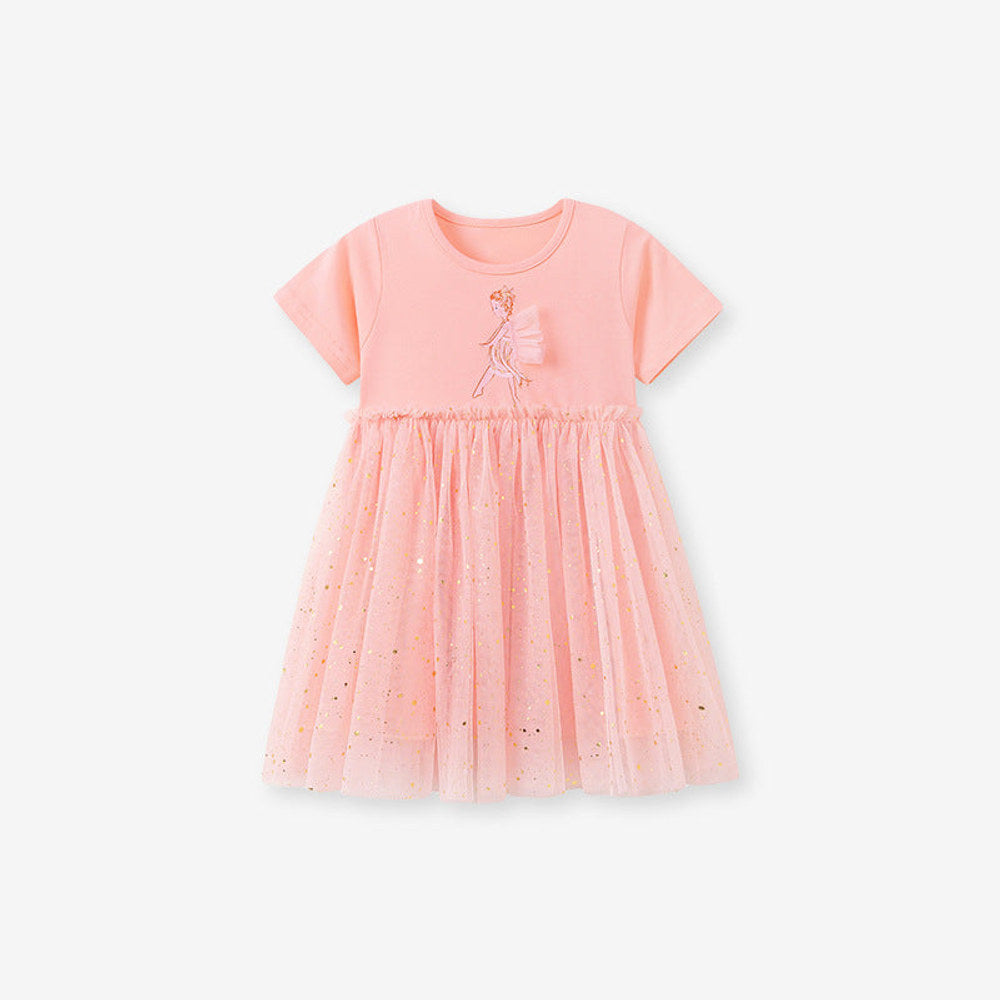 MyKids-USA® Baby Girls Cute Cartoon Pattern Short Sleeves Tulle Patchwork Dress
