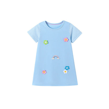 MyKids-USA® Flowers and Striped Pattern Short Sleeves Dress for Stylish Girls