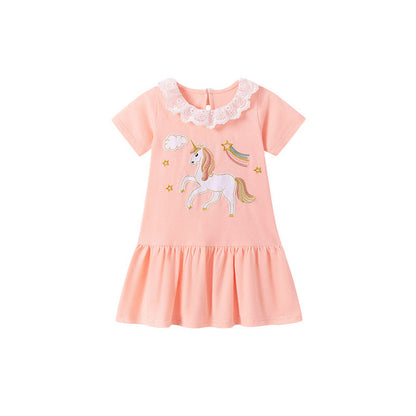 MyKids-USA® Cartoon and Star Pattern Short Sleeves Dress for Stylish Girls