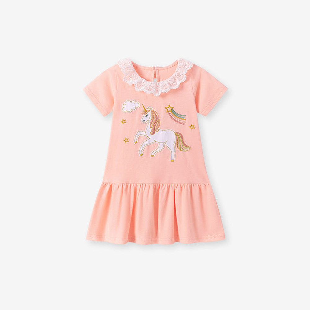 MyKids-USA® Cartoon and Star Pattern Short Sleeves Dress for Stylish Girls