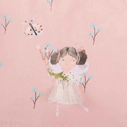 MyKids-USA® Cartoon and Flowers Pattern Short Sleeves Dress for Stylish Girls
