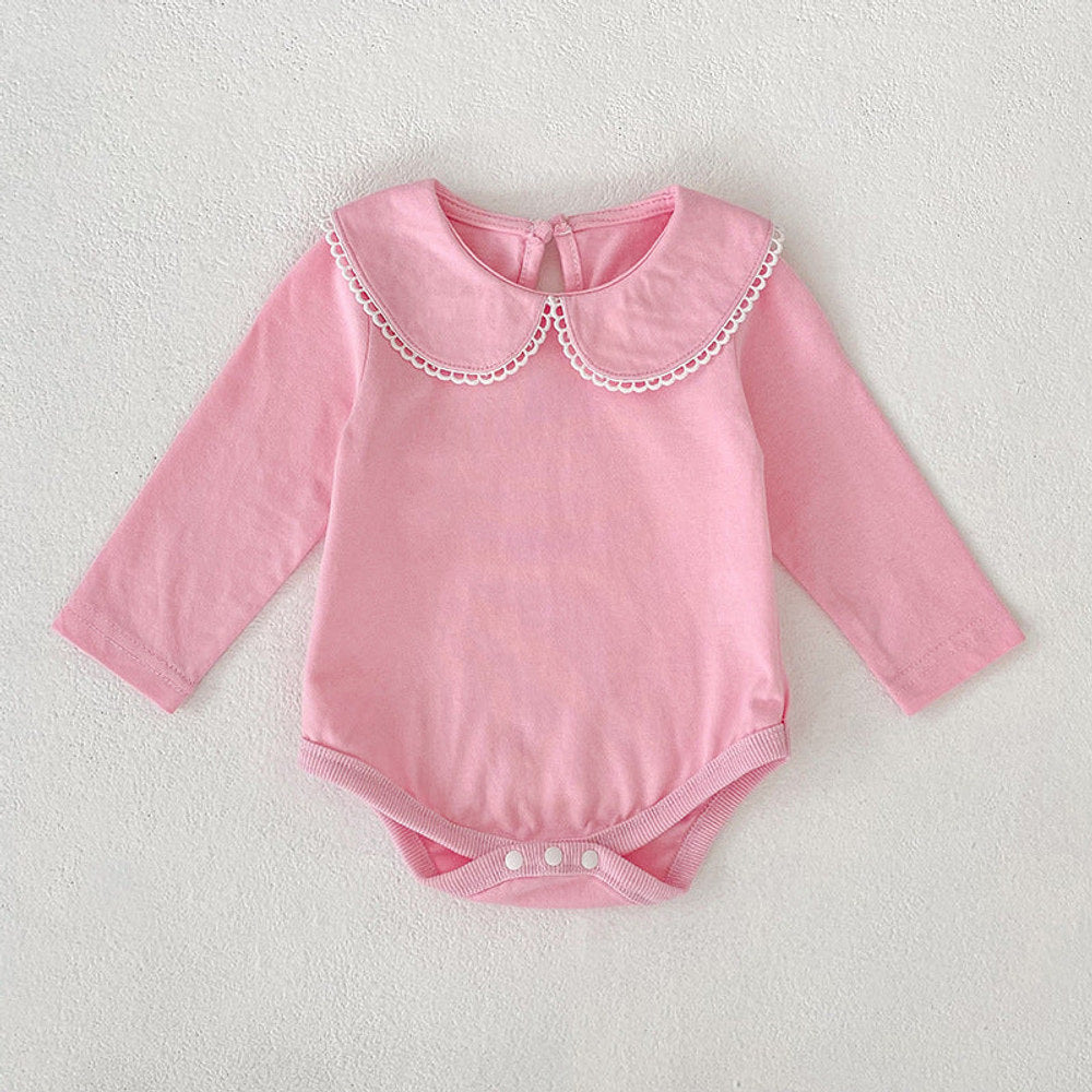 MyKids-USA® Baby Girls Solid Color Lace Trim Collar Bodysuit