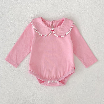 MyKids-USA® Baby Girls Solid Color Lace Trim Collar Bodysuit