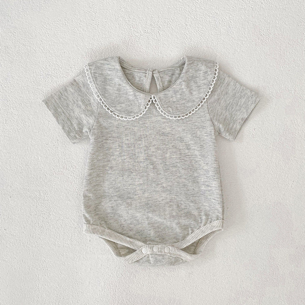 MyKids-USA® Baby Girls Solid Color Lace Trim Collar Bodysuit