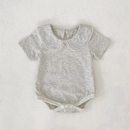 MyKids-USA® Baby Girls Solid Color Lace Trim Collar Bodysuit