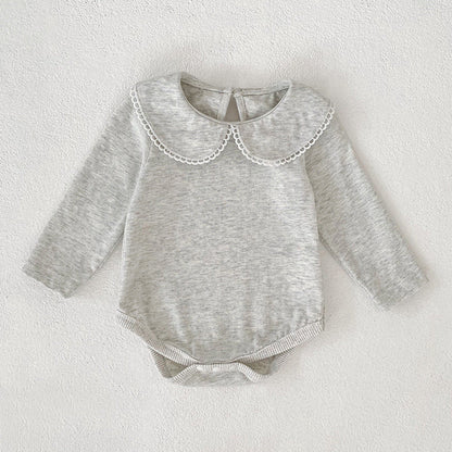 MyKids-USA® Baby Girls Solid Color Lace Trim Collar Bodysuit