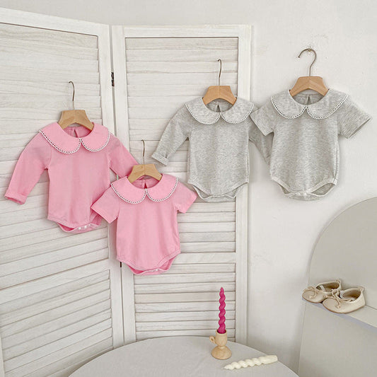 MyKids-USA® Baby Girls Solid Color Lace Trim Collar Bodysuit