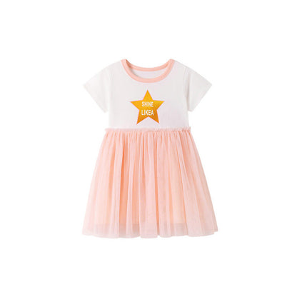 MyKids-USA® Letters and Star Pattern Short Sleeves Dress for Stylish Girls