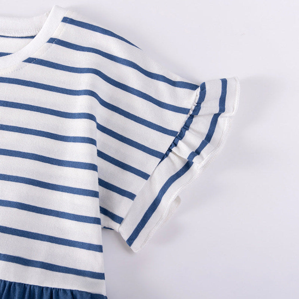MyKids-USA® Cartoon and Striped Pattern Short Sleeves Dress for Stylish Girls