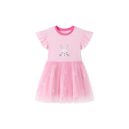 MyKids-USA® Rabbits and Dots Pattern Fly Sleeves Dress for Stylish Girls