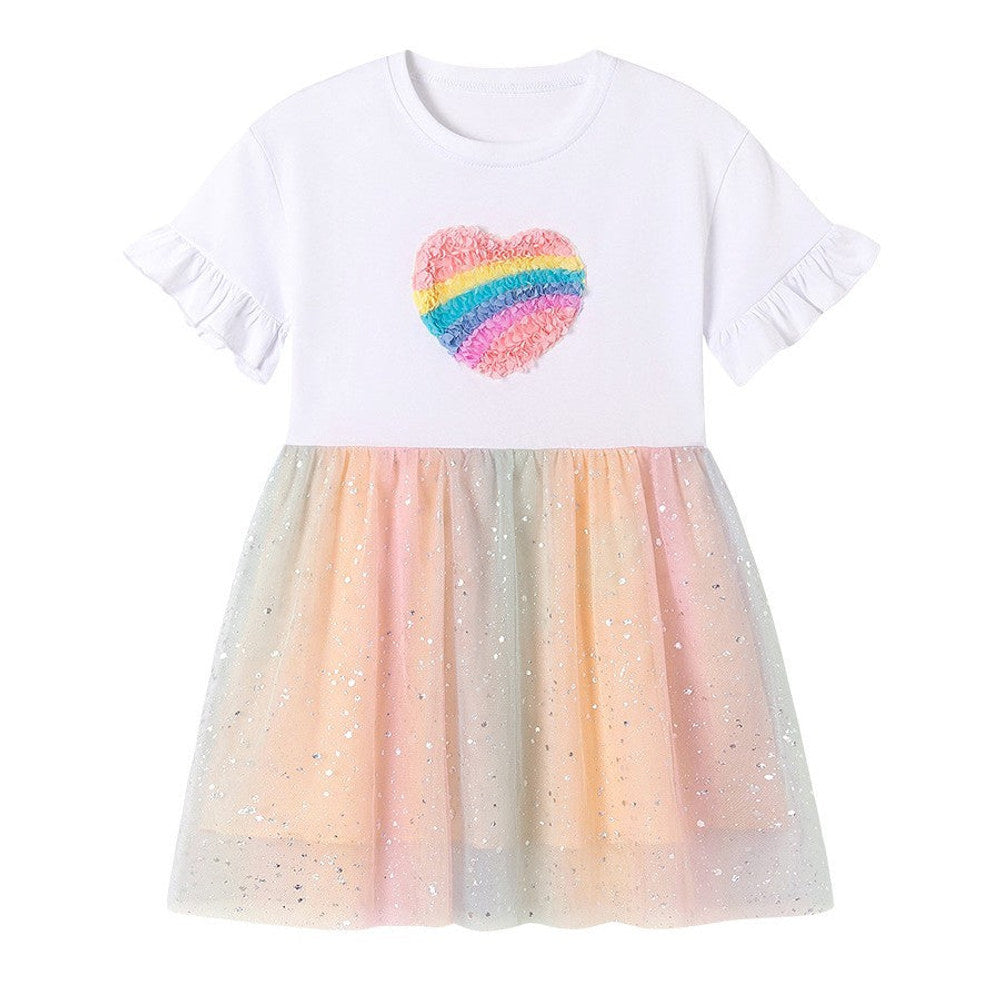 MyKids-USA® Heart and Dots Pattern Short Sleeves Dress for Stylish Girls
