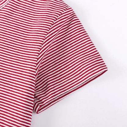 MyKids-USA® Puppy and Striped Pattern Short Sleeves Dress for Stylish Girls