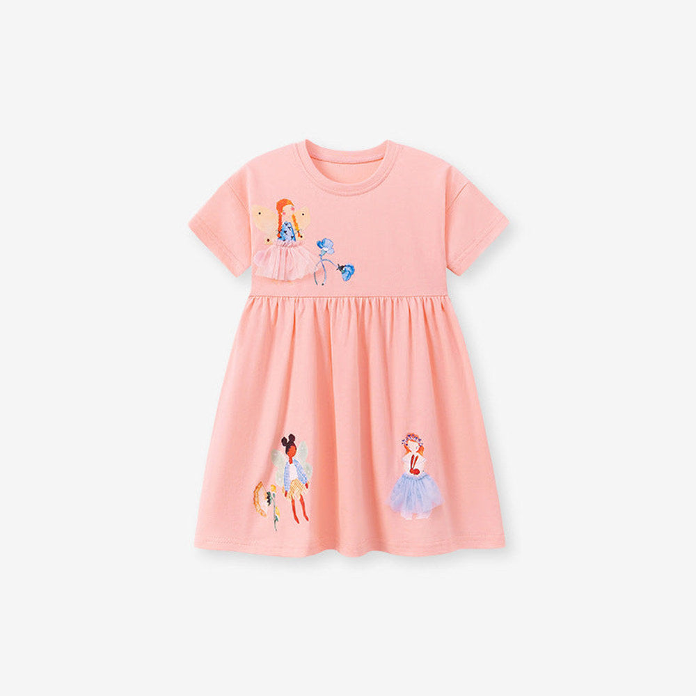 MyKids-USA® Princess and Fairy Pattern Short Sleeves Dress for Stylish Girls