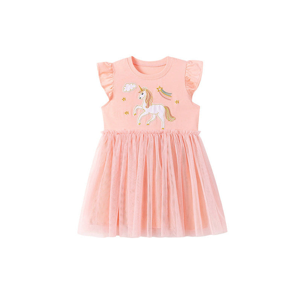 MyKids-USA® Animals Cartoon Pattern Fly Sleeves Dress for Stylish Girls