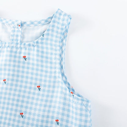 MyKids-USA® Floral and Plaid Pattern Sleeveless Dress for Stylish Girls