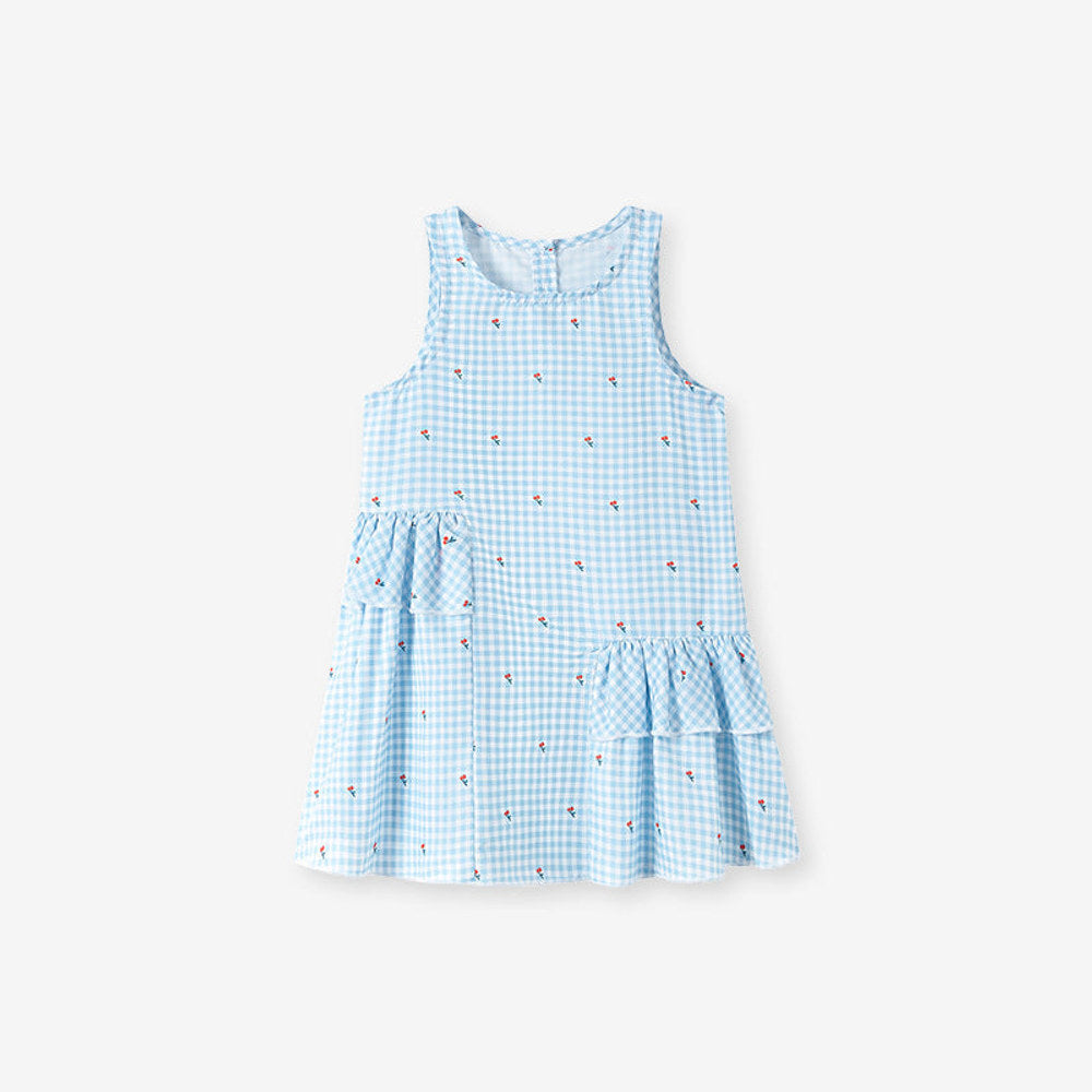 MyKids-USA® Floral and Plaid Pattern Sleeveless Dress for Stylish Girls
